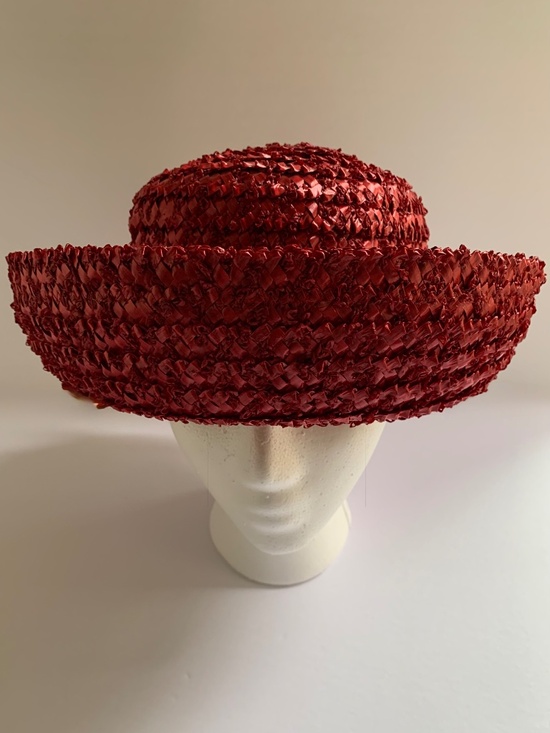 Vintage 1950s Red Breton Straw Hat Union Made Wide Brim Derby Medium main image 5
